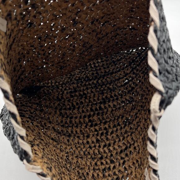 ANTHROPOLOGIE Straw Shoulder Bag Black White Tote Slouchy Casual Travel Light - Picture 9 of 13